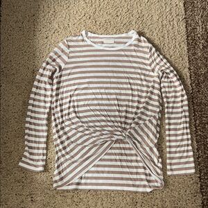 Jackson Rowe White and Brown Long Sleeve Tie Front Tee